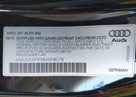 2011 Audi A5 2.0T Premium z USA, uszkodzony, nr VIN WAULFAFR3BA008076